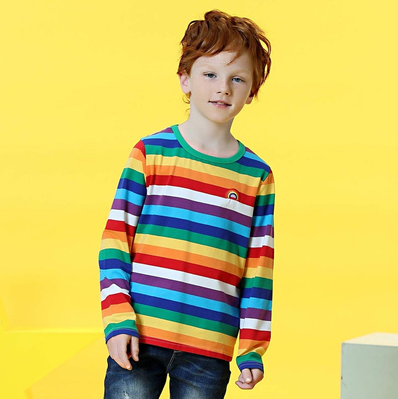 HowJoJo Baby Boys Girls Cotton Long Sleeve T-Shirts Kids Rainbow Striped Shirts 2T - Image 3